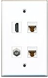 RiteAV - 1 Port HDMI 1 Port Coax Cable TV- F-Type 2 Port Cat6 Ethernet White Wall Plate