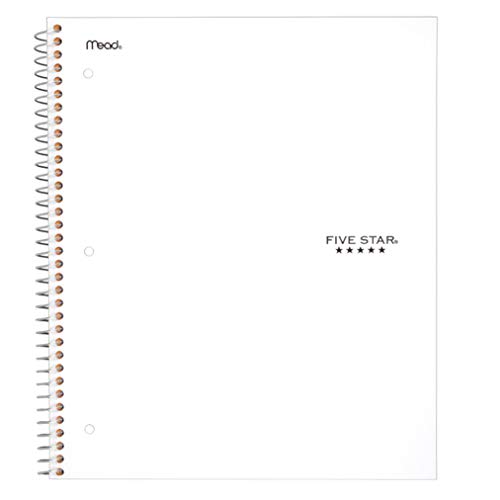 Five Star Spiral Notebook, 1 Subject, Wide Ruled Paper, 100 Sheets, 10-1/2" x 8", White (72877)