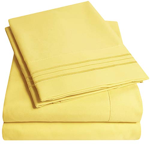 Book Cover 1500 Supreme Collection Bed Sheets Set - Premium Peach Skin Soft Luxury 3 Piece Bed Sheet Set, Since 2012 - Deep Pocket Wrinkle Free Hypoallergenic Bedding - Over 40+ Colors - Twin, Yellow