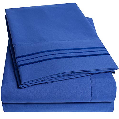 Book Cover 1500 Thread Count 3pc Bed Sheet Set Egyptian Quality Deep Pocket - Twin, Royal Blue