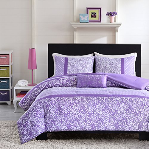 Book Cover Mi-Zone Riley Comforter Set Twin/Twin XL Size - Purple, Floral - 3 Piece Bed Sets - Ultra Soft Microfiber Teen Bedding for Girls Bedroom