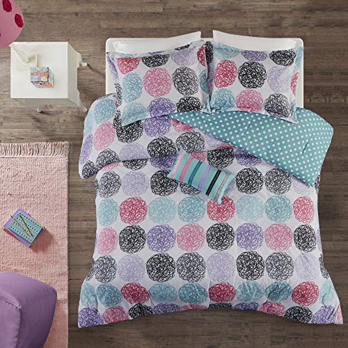 Book Cover Mi Zone - Carly Comforter Set - Purple - Twin/ Twin XL - Doodled Circles, Polka Dots & Twill Tapes - Includes 1 Comforter, 1 Decorative Pillow, 1 Sham