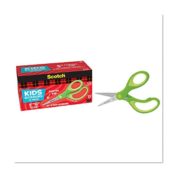 Book Cover Scotch 5-Inch Soft Touch Pointed Kid Scissors, 12 Count Teacher Pack, Green (1442P-12)