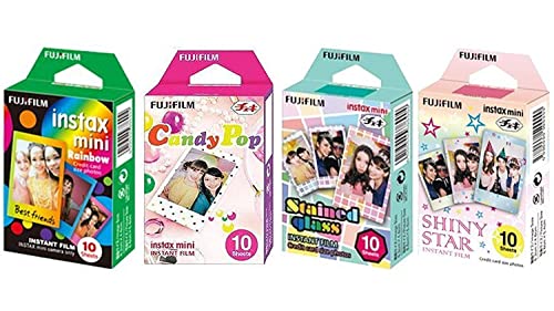 Book Cover Fujifilm InstaX Mini Instant Film Rainbow & Staind Glass & Candy Pop & Shiny Star Film -10 Sheets X 4 Assort Value Set