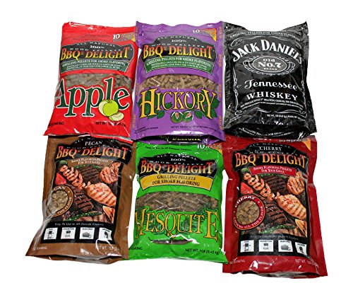 Book Cover BBQr's Delight Wood Smoking Pellets - Super Smoker Variety Value Pack - 1 Lb. Bag - Apple, Hickory, Mesquite, Cherry, Pecan and Jack Daniel's