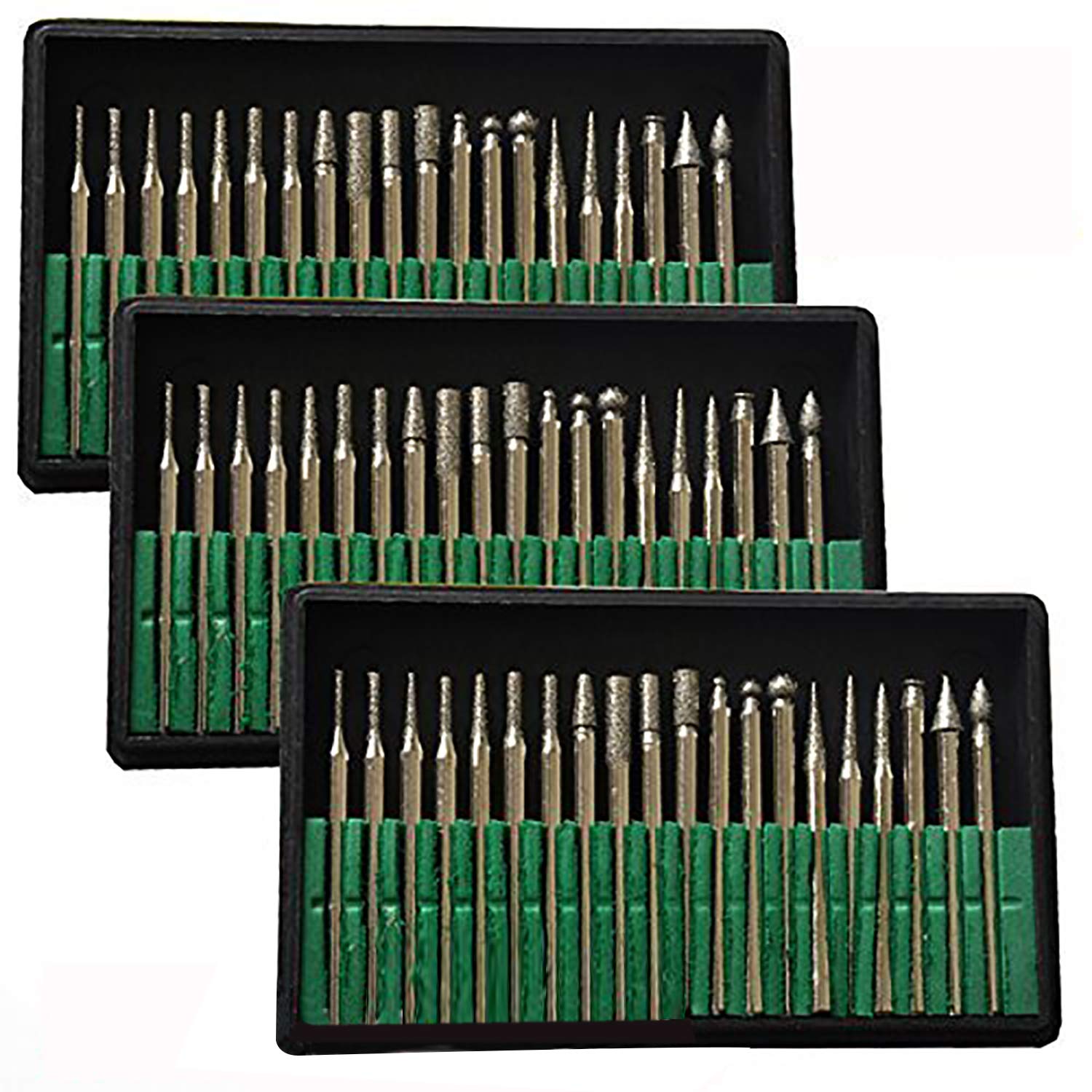 Brccee AC 60 Pcs Diamond Burr Bits Drill Glass Gemstone Metal for Craftsman Rotary Tool 1/8" Shanks w/ Box Tip