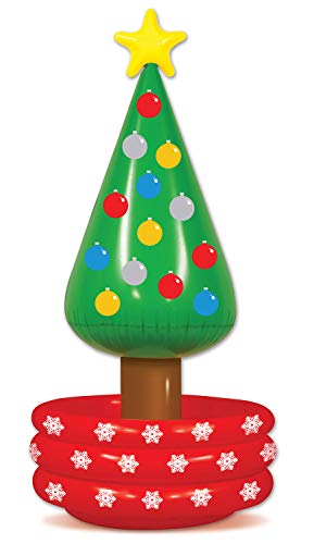 Beistle Inflatable Novelty Christmas Tree Drink Beverage Cooler for Office Holiday Winter Party Decorations, 26" x 56", Multicolored