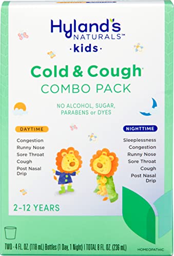 Book Cover Hyland’s Naturals Kids Cold & Cough, Day and Night Combo Pack, Cold Medicine for Ages 2+, Syrup Cough Medicine for Kids, Nasal Decongestant, Allergy Relief, 4 Fl Oz (Pack of 2)