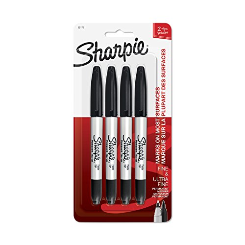 Book Cover Sharpie Twin Tip Permanent Markers, Fine & Ultra-Fine Points, Black, 4 Pack (32175PP)