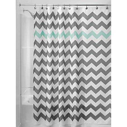 Book Cover iDesign Chevron Shower Curtain for the Bath, Fabric Shower Curtains, Made of Polyester, Grey/ Turquoise