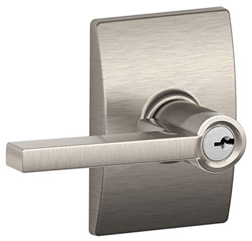 Book Cover Schlage F51ALAT619CEN Satin Nickel Latitude Keyed Entry F51A Panic Proof Door Lever with Century Rosette