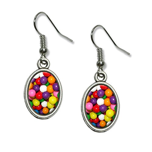 Gumballs Candy Novelty Dangling Drop Oval Charm Earrings