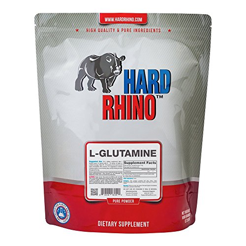 Hard Rhino L-Glutamine Powder, 1 Kilogram (2.2 Lbs), Unflavored, Lab-Tested, Scoop Included