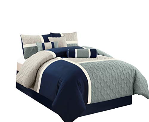 Book Cover Chezmoi Collection 7-Piece Quilted Patchwork Comforter Set (Full, Blue/Gray)