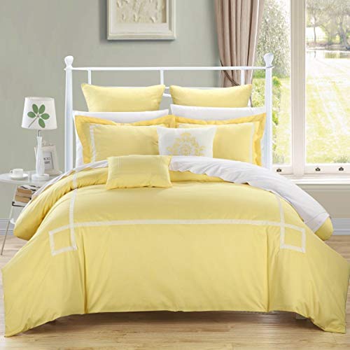 Book Cover Chic Home Woodford 7 Piece Embroidered Comforter Set, Yellow