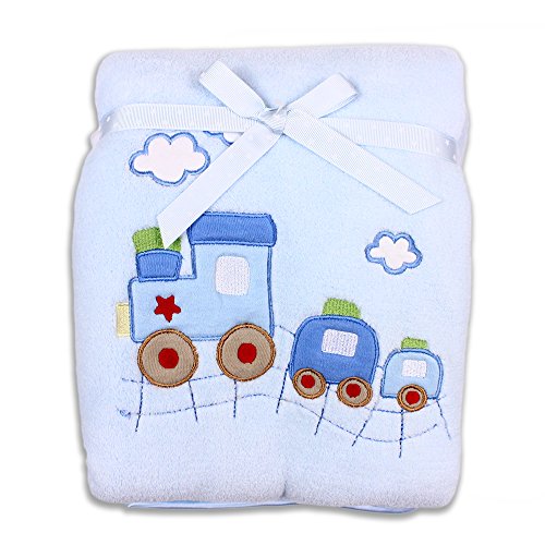 Spasilk Baby-Boys Newborn Extra Thick Plush Blanket with Satin Trim, Blue Train, 30 Inchx40 Inch