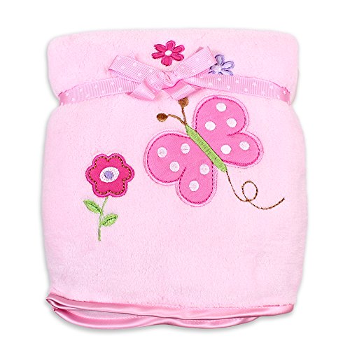 Spasilk Baby-Girls Newborn Extra Thick Plush Blanket with Satin Trim, Pink Butterfly, 30 Inchx40 Inch