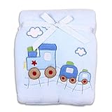 Spasilk Baby-Boys Newborn Extra Thick Plush Blanket with Satin Trim, Blue Train, 30 Inchx40 Inch