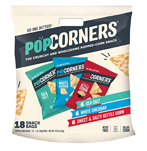 Book Cover Popcorners Snacks Pack, Gluten Free Chips, Kettle Corn, White Cheddar, Sea Salt, Variety Pack, 1 Ounce (Pack of 18)