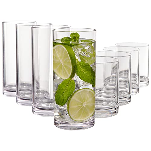 Book Cover Classic 8-piece Premium Quality Plastic Tumblers | 4 each: 12-ounce and 16-ounce