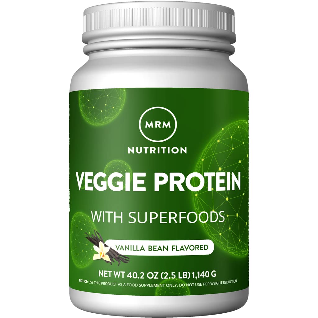 Book Cover MRM Nutrition Veggie Protein with Superfoods | Vanilla Flavored | 22g Complete Protein | Over 8.8g Essential Amino acids | 13 superfoods | with Omega 3s and Omega6s | Keto Friendly | 30 Servings Vanilla 2.5 Pound (Pack of 1)