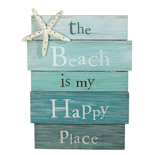 Book Cover Grasslands Road Wall Starfish GR Beach is My Happy Place Plaque, Medium, White, Blue