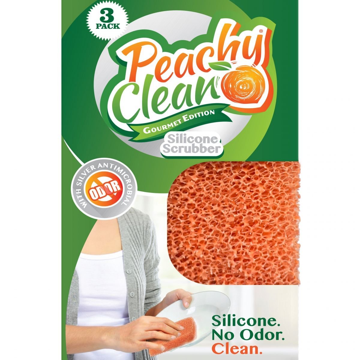 Book Cover Peachy Clean® Silver Infused Gourmet Silicone Dish Scrubber Sponge