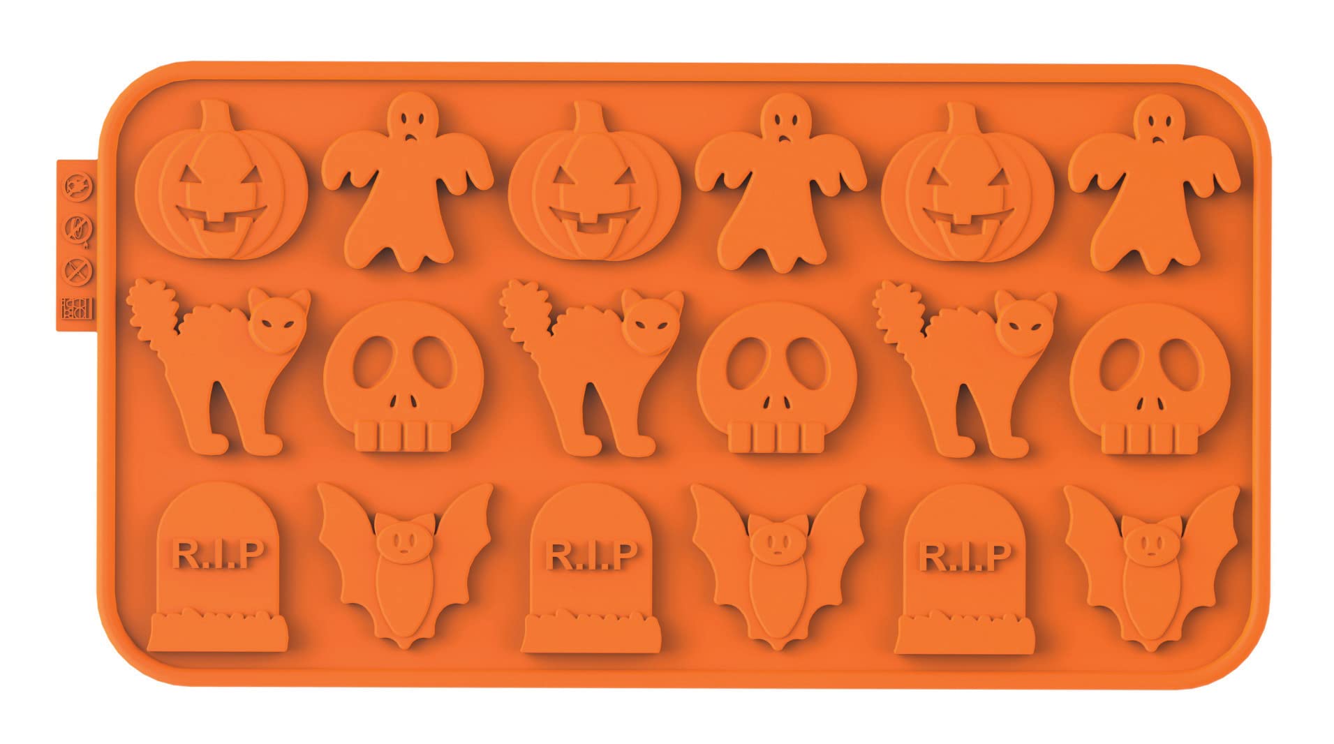 SiliconeZone Chocochips Collection 8.9" Non-Stick Silicone Halloween Chocolate Wafer Mold, Orange
