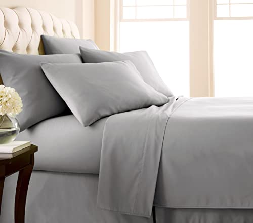 Vilano Springs, 6-Piece, 21-Inch Extra Deep Pocket Sheet Set, Premium Quality, Easy Care, Shrinkage Free Sheet Set with 1 Flat Sheet, 1 Fitted Sheet, 4 Pillowcases, Steel Grey, King