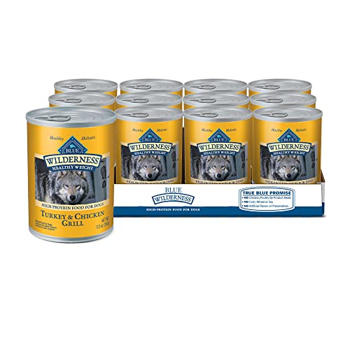 Blue Buffalo Wilderness High Protein, Natural Adult Healthy Weight Dog Wet Food, Turkey & Chicken Grill 12.5-oz cans (Pack of 12)