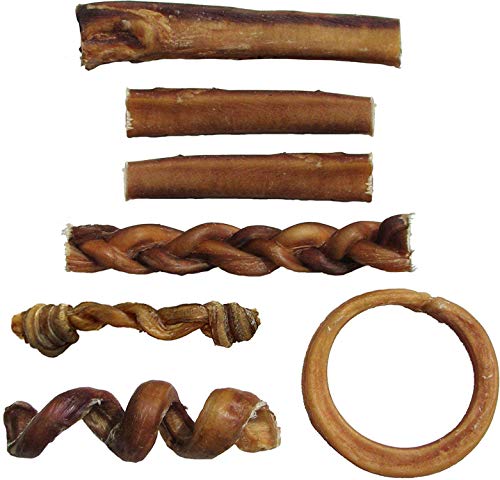 Pawstruck Bully Stick Variety Pack - Includes 7 Different Thick Low-Odor Bully Sticks for Dogs, Best Beef Pizzle Stix Dog Treats, & Natural Dental Dog Chews: Straight, Braided, Ring, Spring, & More