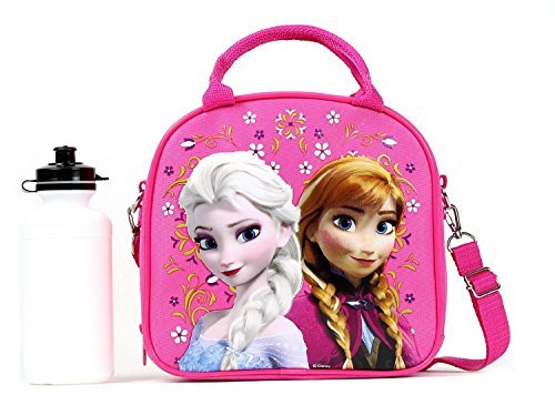 Book Cover Disney Frozen Lunch Box Carry Bag with Shoulder Strap and Water Bottle (PINK).