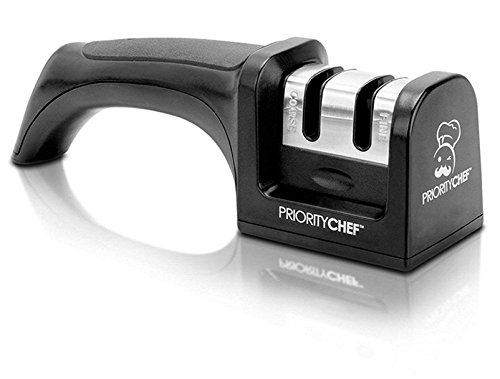 PriorityChef Kitchen Knife Sharpener, 2 Stage Sharpening System for Straight Edge Knives, Black