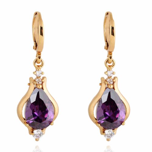 Yazilind Elegant Unique Design 18k Gold Filled Inlay Teardrop Cubic Zirconia Dangle Drop Earrings
