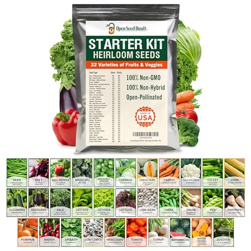 Survival Garden 15,000 Non GMO Heirloom Vegetable Seeds Survival Garden 32 Variety Pack by Open Seed Vault