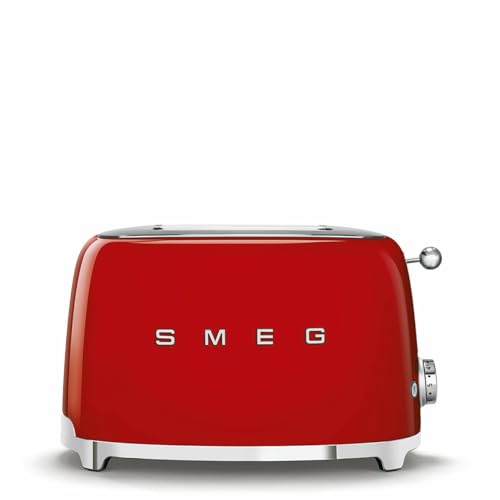 Smeg TSF01RDEU Toaster, Stainless Steel, 2 Slices, Cool Touch Exterior, Red