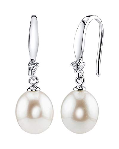 Freshwater Cultured Pearl Earrings for Women Sterling Silver Dangle Earring with Cubic Zirconia - THE PEARL SOURCE