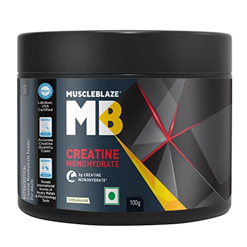 Book Cover MuscleBlaze Creatine Monohydrate, Labdoor USA Certified Creatine (Unflavoured, 100 g / 0.22 lb, 33 Servings)