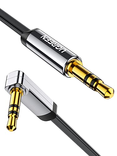UGREEN 3.5mm Audio Cable Stereo Aux Cord 90 Degree Right Angle Aux Cable Compatible with Beats iPhone iPod iPad Tablets Speakers 24K Gold Plated Male to Male Black 6FT