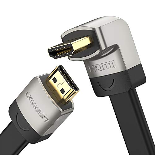 UGREEN 4K HDMI Cable, 90 Degree Angled High Speed HDMI Cable 2M 4K 3D 3840x2160P@60H, Full HD 1080P, 30AWG 24K Gold-Plated Compatible for HDTV, Blu-ray Player, Apple TV, Xbox 360, PS3, PS4, Roku, etc (2m)