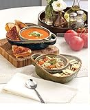 The Lakeside Collection Stoneware Double Bowls for Dips and Soups - Blue and Green - Set of 2