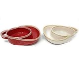The Lakeside Collection Stoneware Soup and Side Bowls, Set of 2, Cream and Red, 14 ounces