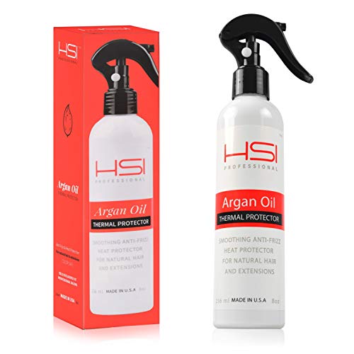 HSI PROFESSIONAL Argan Oil Heat Protector | Protect up to 450º F from Flat Irons & Hot Blow Dry | Sulfate Free, Prevents Damage & Breakage | Made in the USA | 8 Ounce, Packaging May Vary