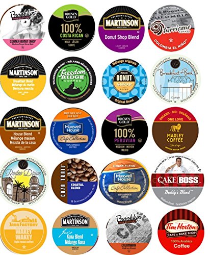 Custom Variety Pack 20 Cup Light & Medium Roast ONLY Coffee Sampler - Different Light and Medium Roast Non-Flavored Coffees. Wolfgang Puck, Tim Hortons, Hurricane Coffee++