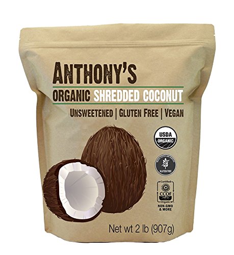 Book Cover Anthony's Organic Shredded Coconut, 2 lb, Unsweetened, Gluten Free, Non GMO, Vegan, Keto Friendly