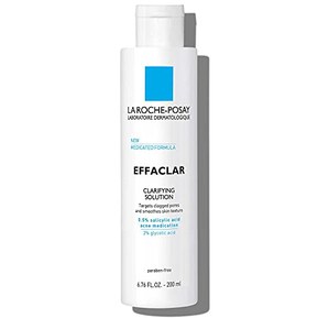 La Roche-Posay Effaclar Clarifying Solution Acne Toner with Salicylic Acid and Glycolic Acid, Gentle Exfoliant to Unclog Pores and Remove Dead Skin Cells , 6.76 Fl Oz (Pack of 1)