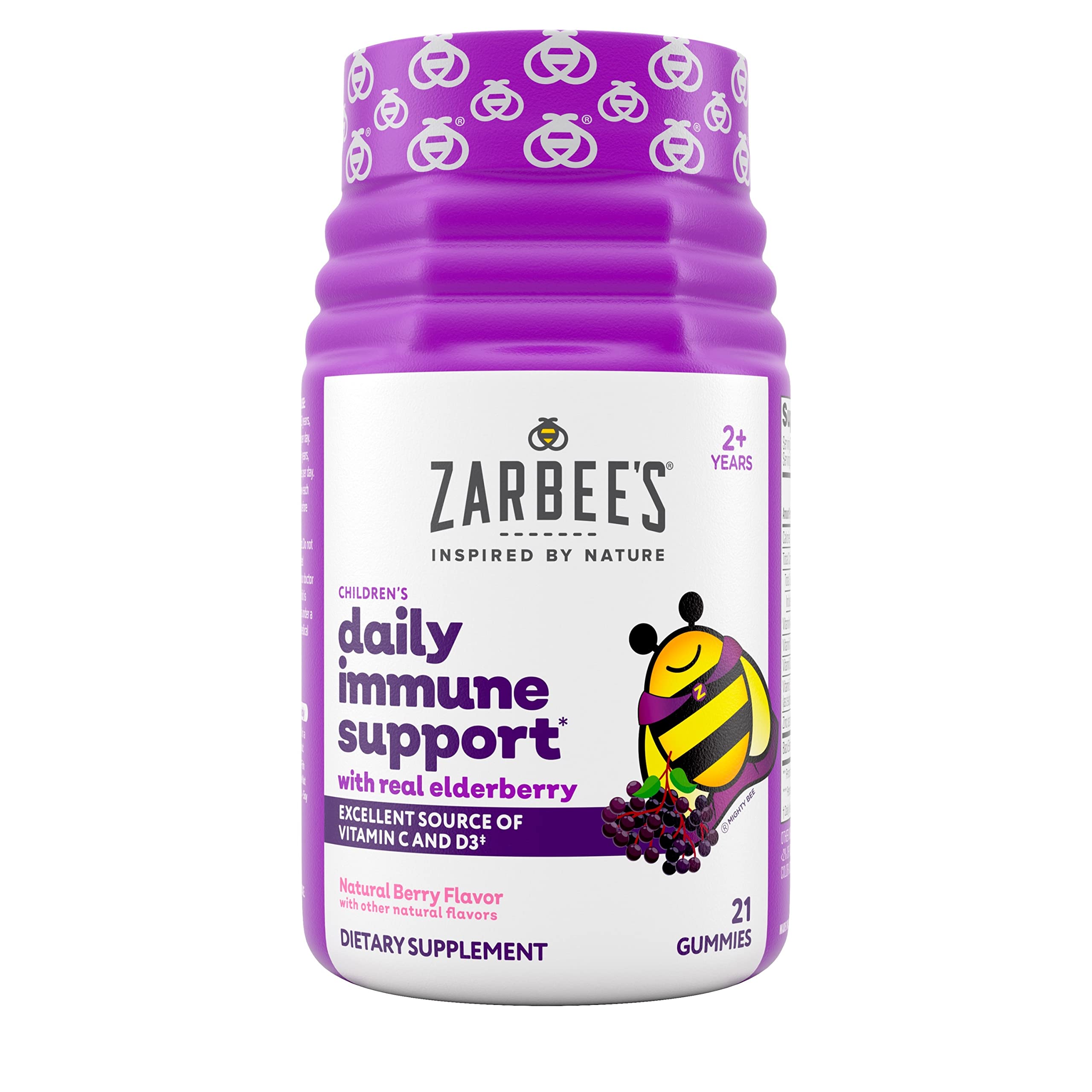 Book Cover Zarbee's Elderberry Gummies for Kids with Vitamin C; Zinc & Elderberry; Daily Childrens Immune Support Vitamins Gummy for Children Ages 2 and Up; Natural Berry Flavor; 21 Count