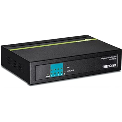 TRENDnet 5-Port Gigabit PoE+ Switch, TPE-TG50g, 31 W PoE Budget, 10 Gbps Switching Capacity, Plug & Play, Ethernet Network Switch, Data & Power through Ethernet to PoE Access Points and IP Cameras, Full & Half Duplex