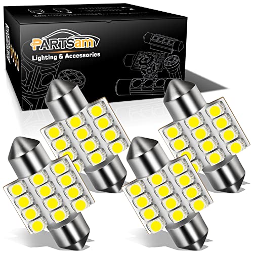 Partsam 4pcs 31mm Festoon 12SMD LED Interior Dome Map Lights 3022 3021 DE3022 DE3175, White