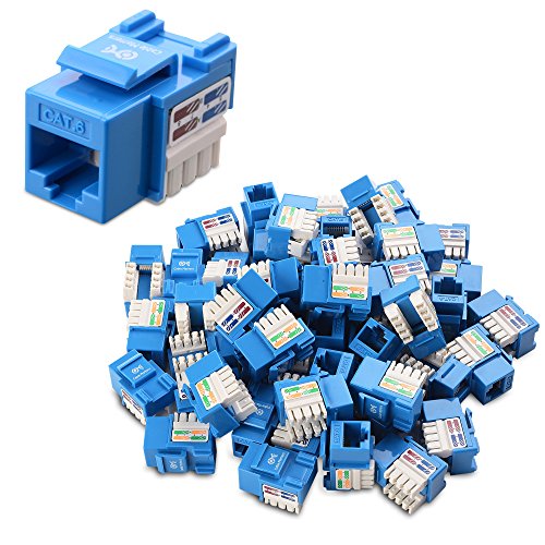 [UL Listed] Cable Matters 50-Pack Cat6 RJ45 Keystone Jack in Blue and Keystone Punch-Down Stand